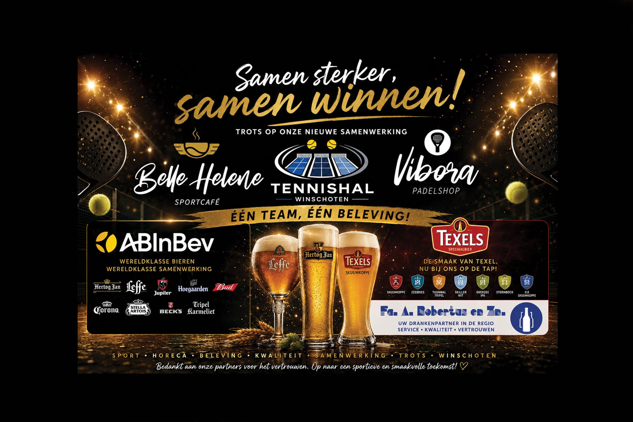 Sportcafé Belle Helene start samenwerking met AB InBev, Texels & Robertus