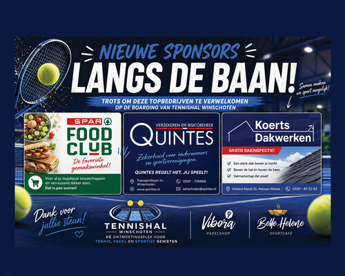Nieuwe sponsors Tennishal Winschoten: Spar Nicolai, Koerts Dakwerken en Quintes (Deel 12)