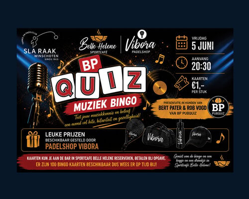 Muziek Bingo Winschoten | Vrijdag 5 juni in Sportcafé Belle Helene