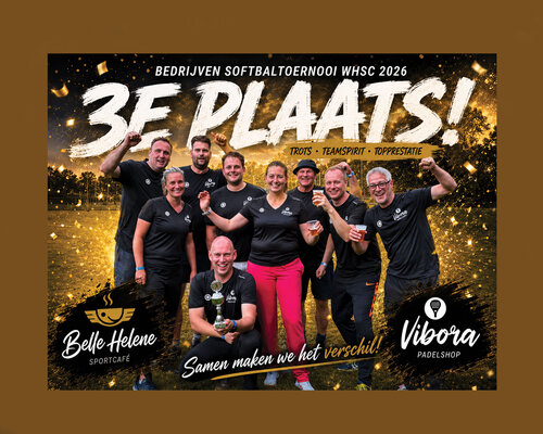 Sportcafé Belle Hélène en Padelshop Vibora vieren knappe 3e plaats op het WHSC Bedrijvensoftbaltoernooi 2026