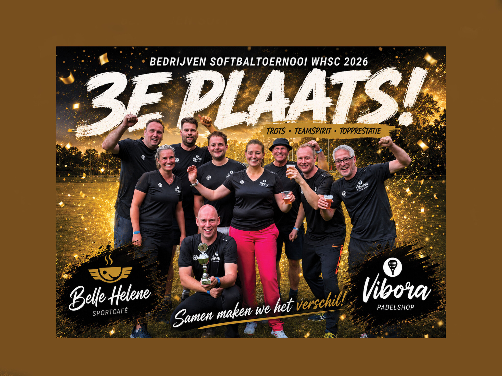 Sportcafé Belle Hélène en Padelshop Vibora vieren knappe 3e plaats op het WHSC Bedrijvensoftbaltoernooi 2026