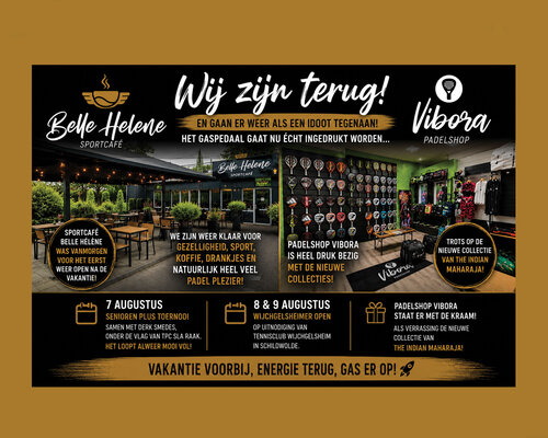 Padelshop Vibora en Sportcafé Belle Hélène zijn terug van vakantie: nieuwe collecties, toernooien en volop padelplezier