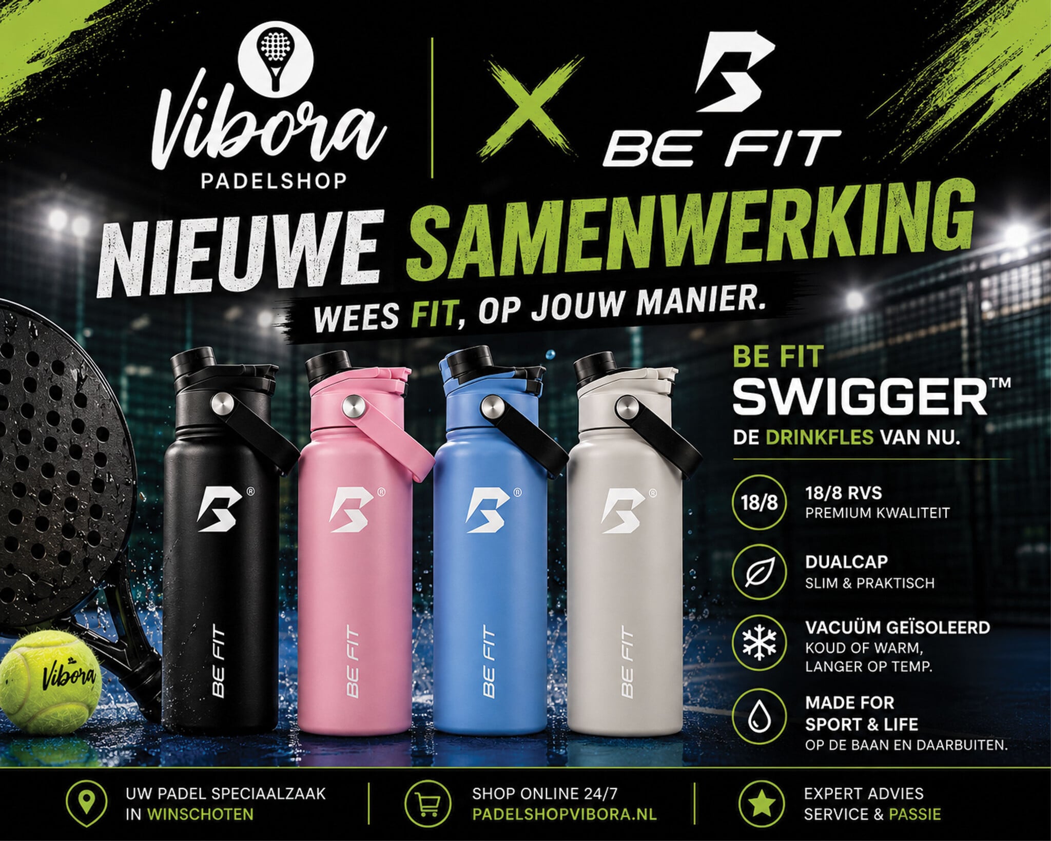 Nieuwe samenwerking: Padelshop Vibora gaat in zee met BE FIT en SWIGGER™
