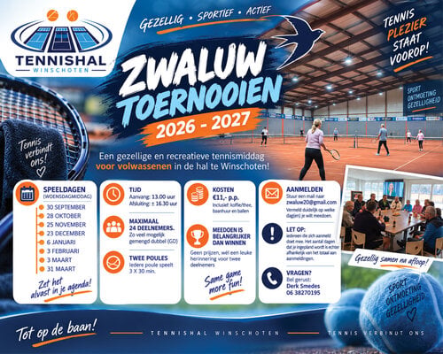 Zwaluwentoernooien 2026-2027: gezellig wintertennis in Winschoten