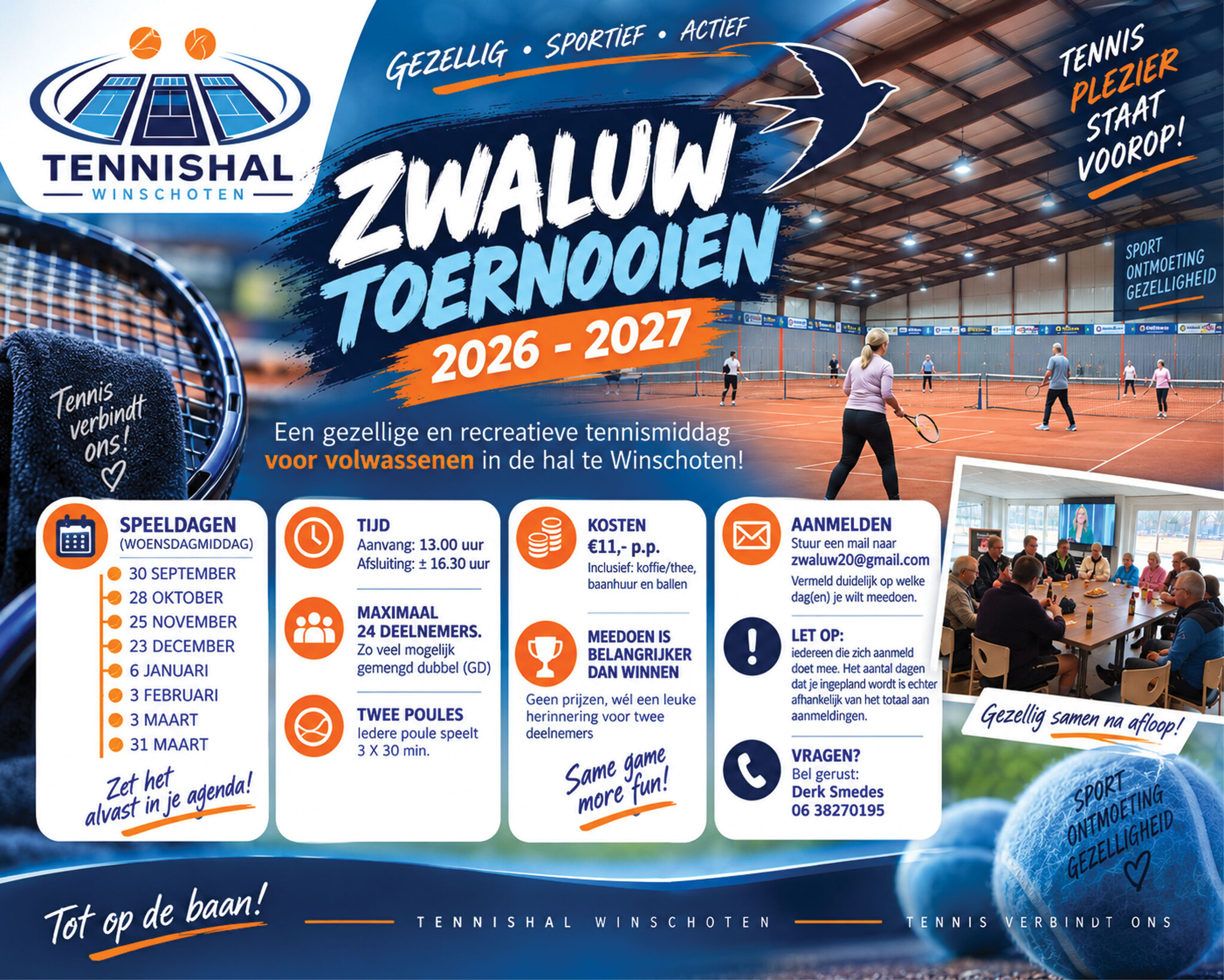 Zwaluwentoernooien 2026-2027: gezellig wintertennis in Winschoten