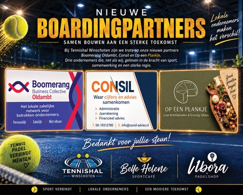 Nieuwe sponsoren op de boarding van Tennishal Winschoten