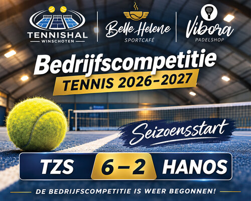 Bedrijfscompetitie tennis in Winschoten van start: TZS verslaat nieuwkomer HANOS met 6-2