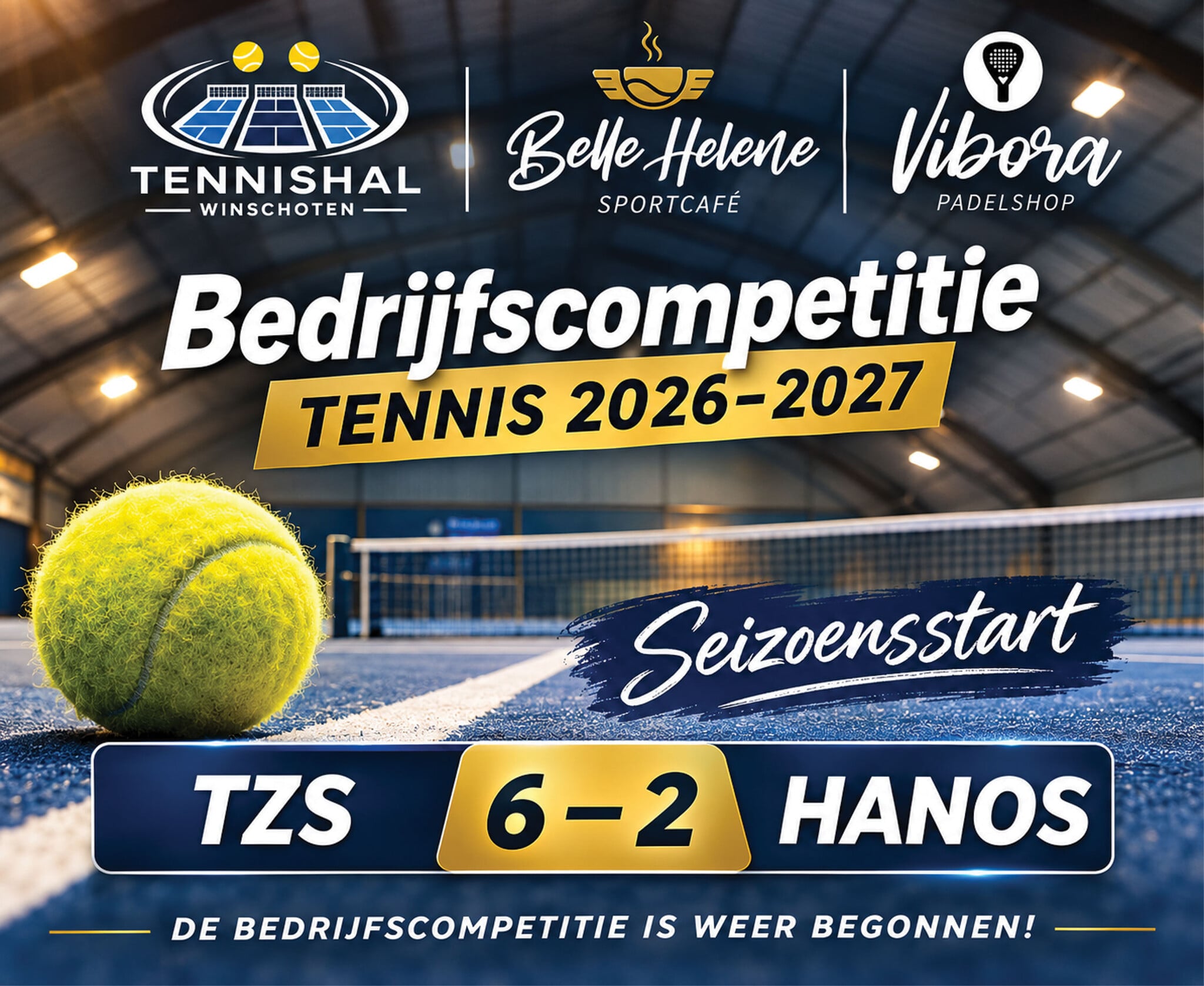 Bedrijfscompetitie tennis in Winschoten van start: TZS verslaat nieuwkomer HANOS met 6-2