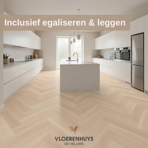 Vloerenhuys de Veluwe  Eiken visgraat dryback beige inclusief leggen