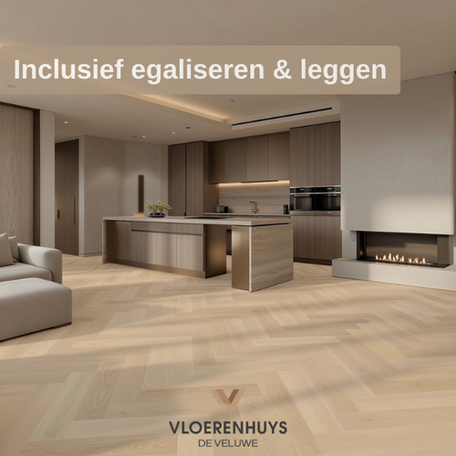 Vloerenhuys de Veluwe  VH eiken visgraat dryback lichtbruin inclusief leggen