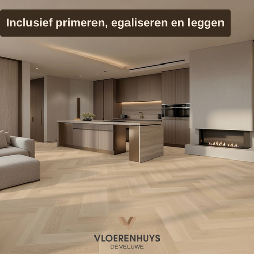Vloerenhuys de Veluwe  VH eiken visgraat dryback lichtbruin inclusief leggen