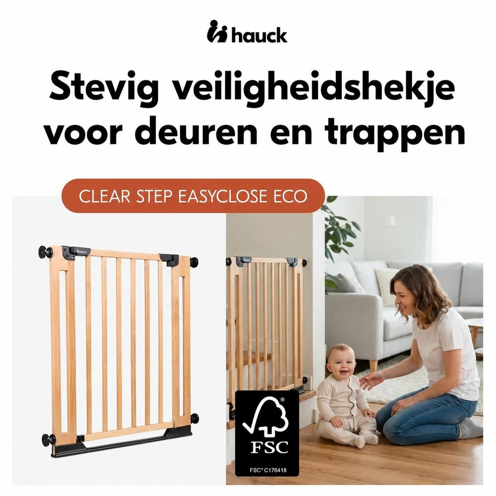 Hauck Hauck Clear Step N Easyclose Eco Beech Traphekje 75 - 80 cm Hauck Hauck Clear Step N Easyclose Eco Beech Traphekje 75 - 80 cm