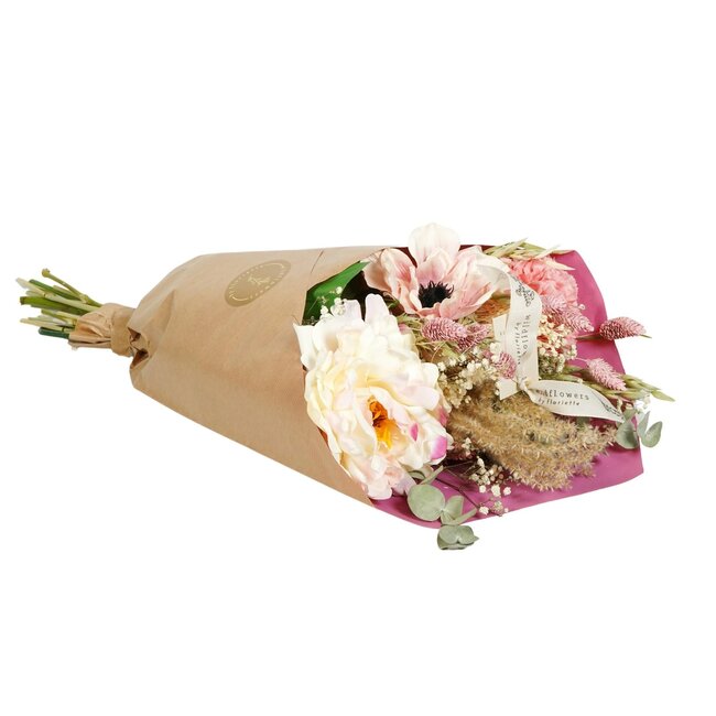 Droogbloemen & Zijde - Dried & Silk - Peony Love - 4 boeketten - ↕55cm