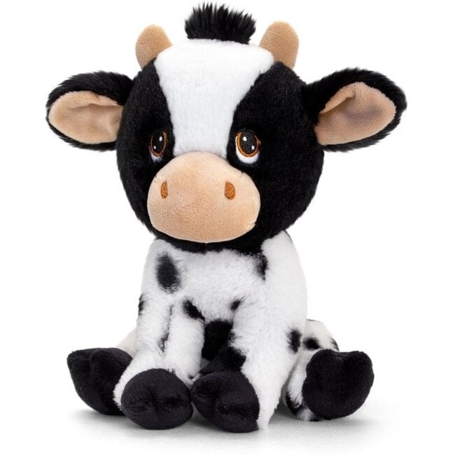 Pluche knuffel dieren zwart/witte koe 25 cm - Knuffelbeesten - Boerderij dieren koeien speelgoed