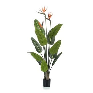 Strelitzia met bloemen - 120cm - In zwarte pot - Kunstplant