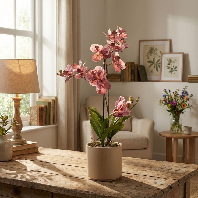 Orchidee Vanda kunstplant 60 cm - Oudroze - In pot - Kunstplant