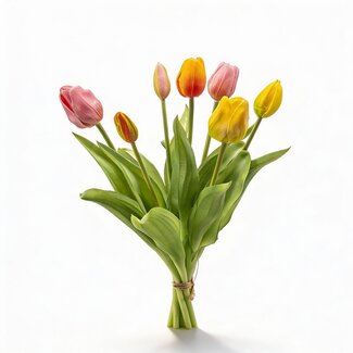 Tulpenboeket - Vrolijke Mix - 'Real Touch' Kunsttulpen - 7 stelen - 42 cm
