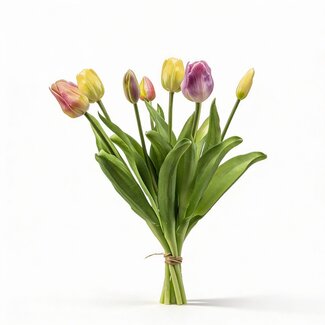 Tulpenboeket - Zachte Lente - 'Real Touch' Kunsttulpen - 7 stelen – 42 cm