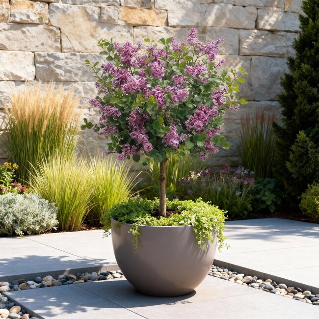 Plant op Stam- Syringa meyeri Palibin - Terrasplant - Bladverliezend - Winterhard- Paarse Bloem - Pot 19cm Hoogte 90cm