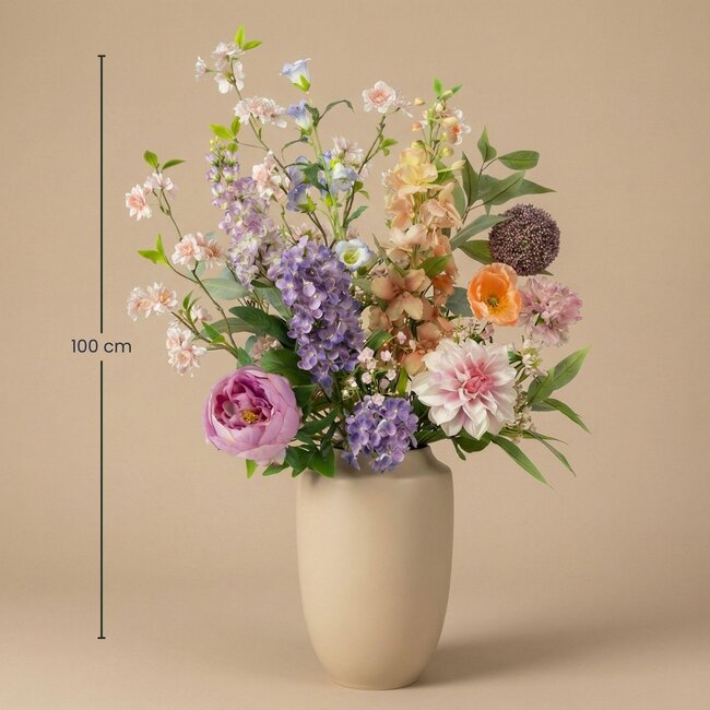 Kunstbloemen Boeket - Pastel Meadow Deluxe - Real Touch - 15 Stelen - ↑ 100 cm