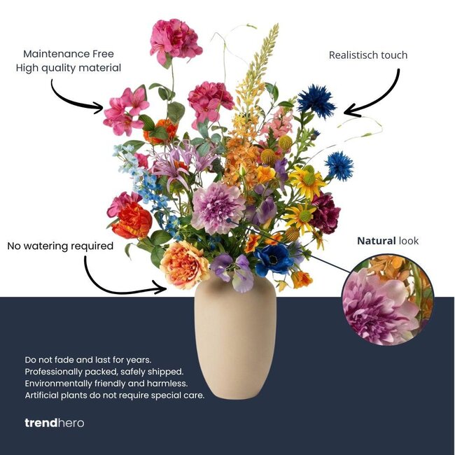 Kunstbloemen boeket - Summer Garden Deluxe - Real Touch - 19 stelen - ↑ 100 cm - Zijden bloemen
