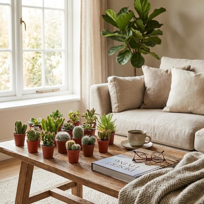 Mix van Echte Cactussen en Vetplanten - 6 Stuks - Ø 5,5 cm - Hoogte: 5-10 cm