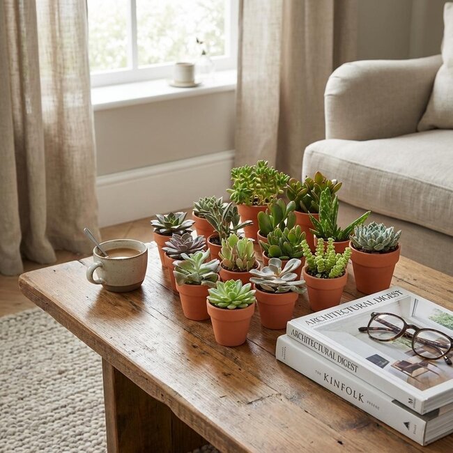 Mini Succulenten Mix - 3 Stuks - Ø 8,1 cm - Hoogte: 5-10 cm - Terracotta Potten