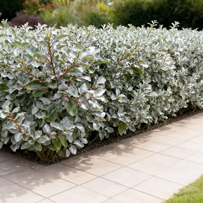 Haagplanten - Eleagnus ebbingei Compacta - Blad Grijs - 8 Planten - 1 Strekkende Meter - Groenblijvend - Pot 9cm Hoogte 30-35cm