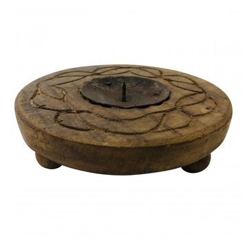 Varios Houten kaarsen kandelaar | round flat candleholder | ø15x6