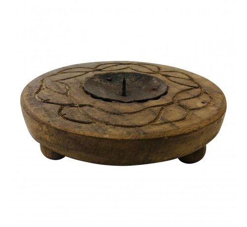 Varios Houten kaarsen kandelaar | round flat candleholder | ø15x6