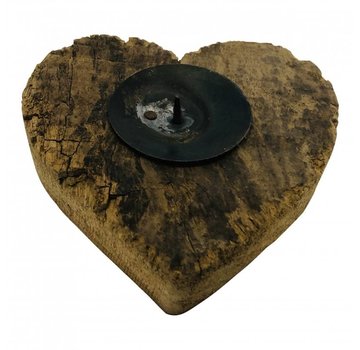 Varios Houten kaarsen kandelaar | heart candleh with cup | 13x13x3.5 | bruin