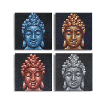 AW-Gifts Schilderij Boeddha Hoofden Set van 4