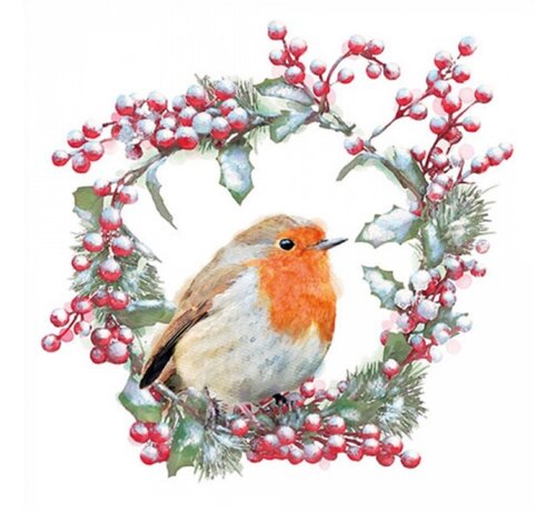 Ambiente Servetten "Robin in wreath" 33x33 cm
