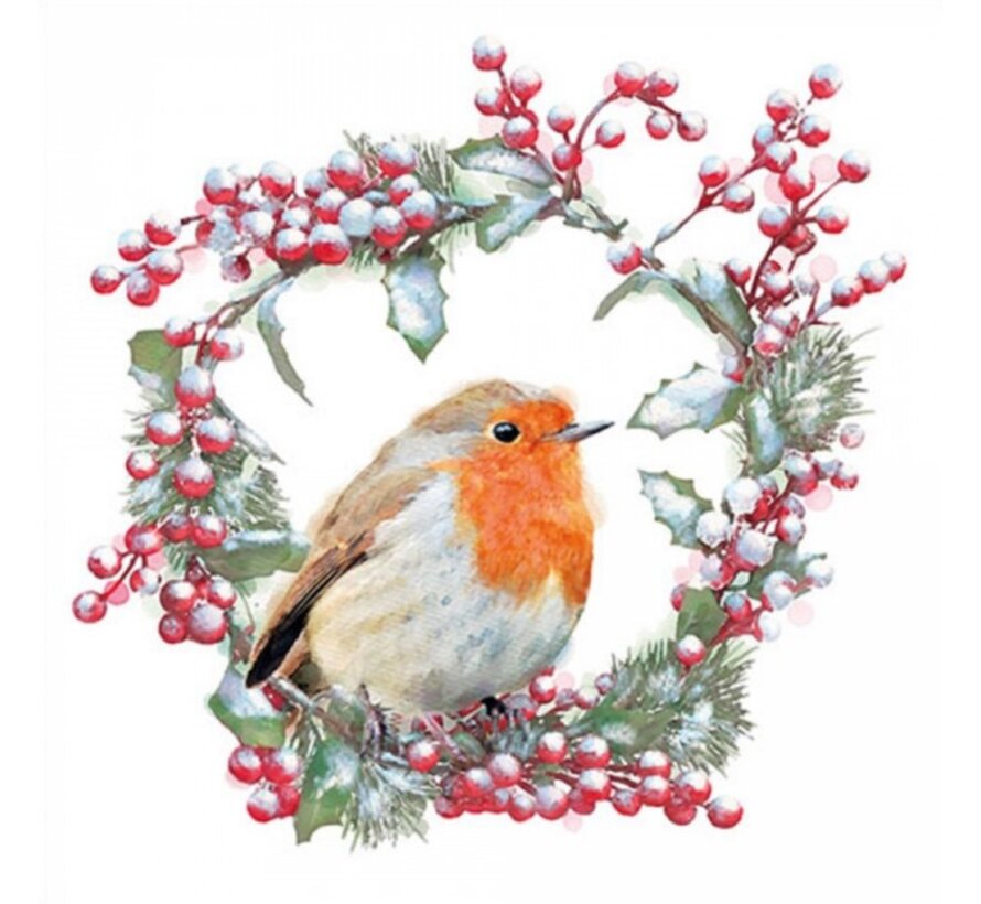 Servetten "Robin in wreath" 33x33 cm
