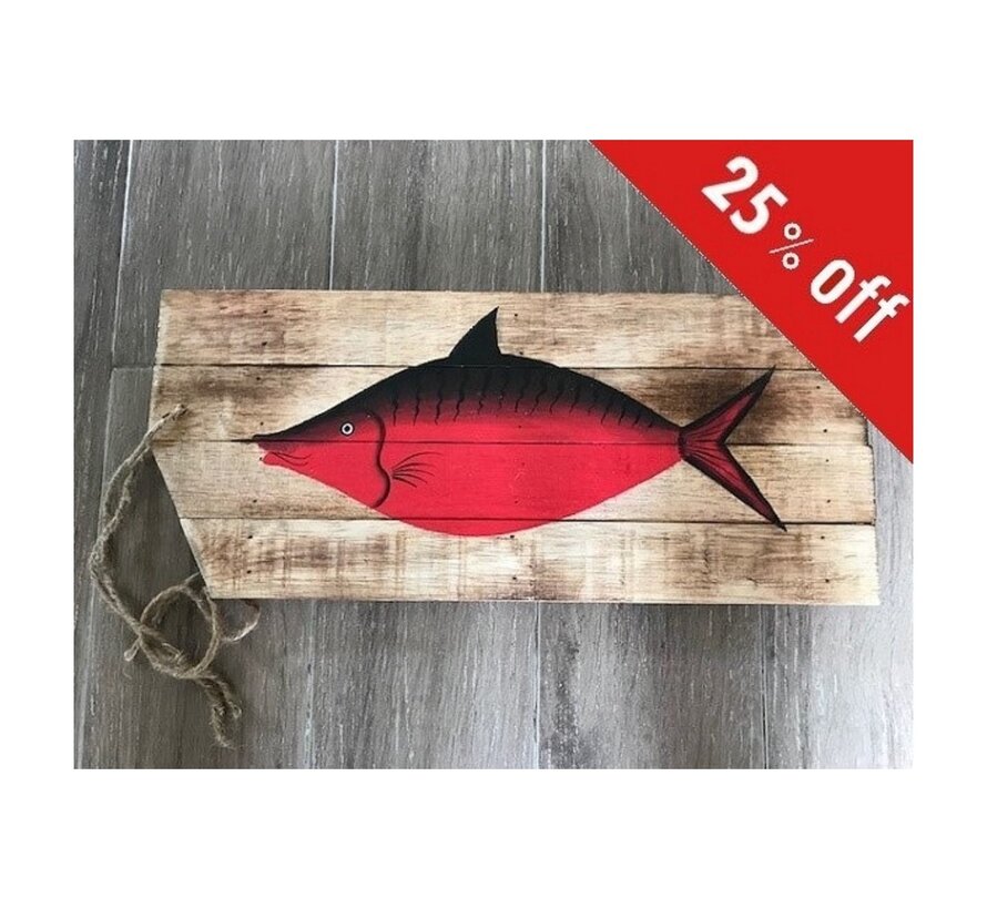 Sloophout met Vis rood 20x48 cm