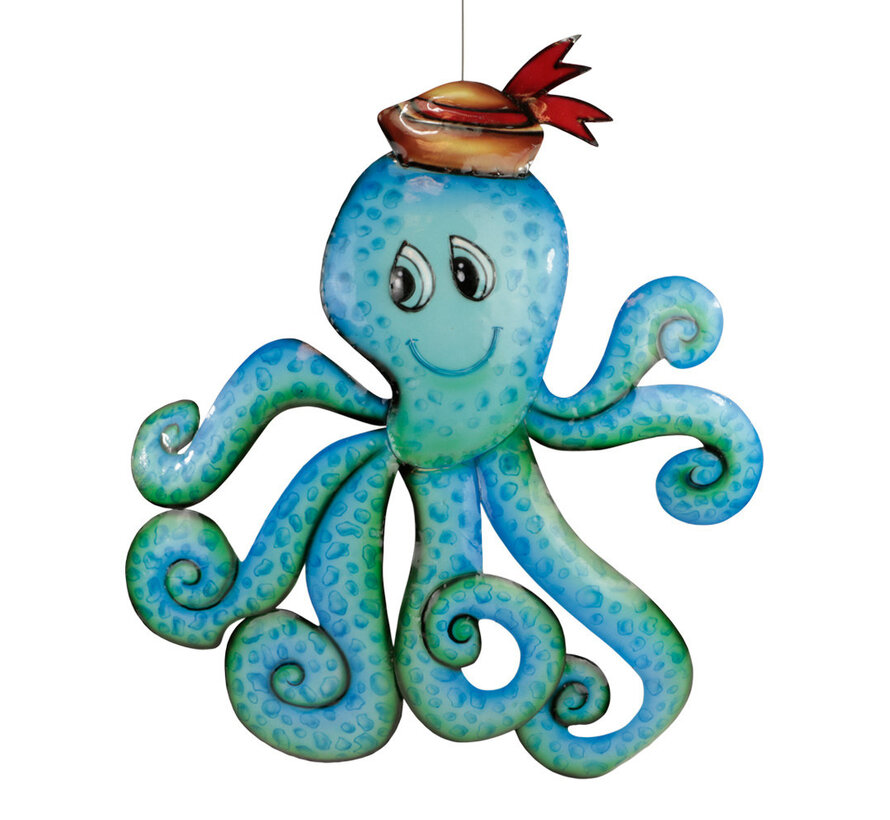 Wanddecoratie metaal octopus met hoed