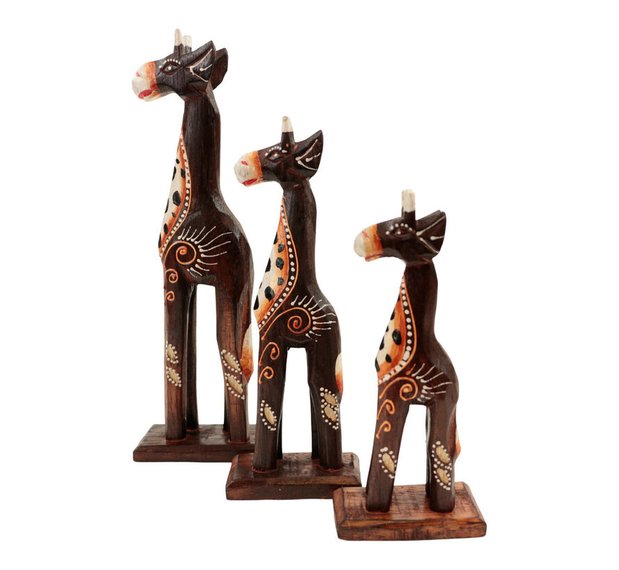 Giraf hout brown set van 3