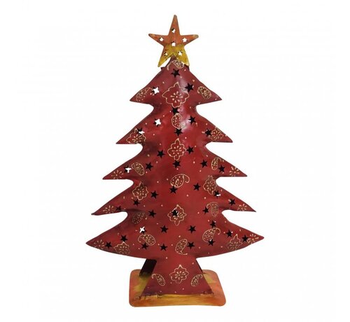 Varios Kerstboom gerecycled blik H 66 cm Rood/Geel