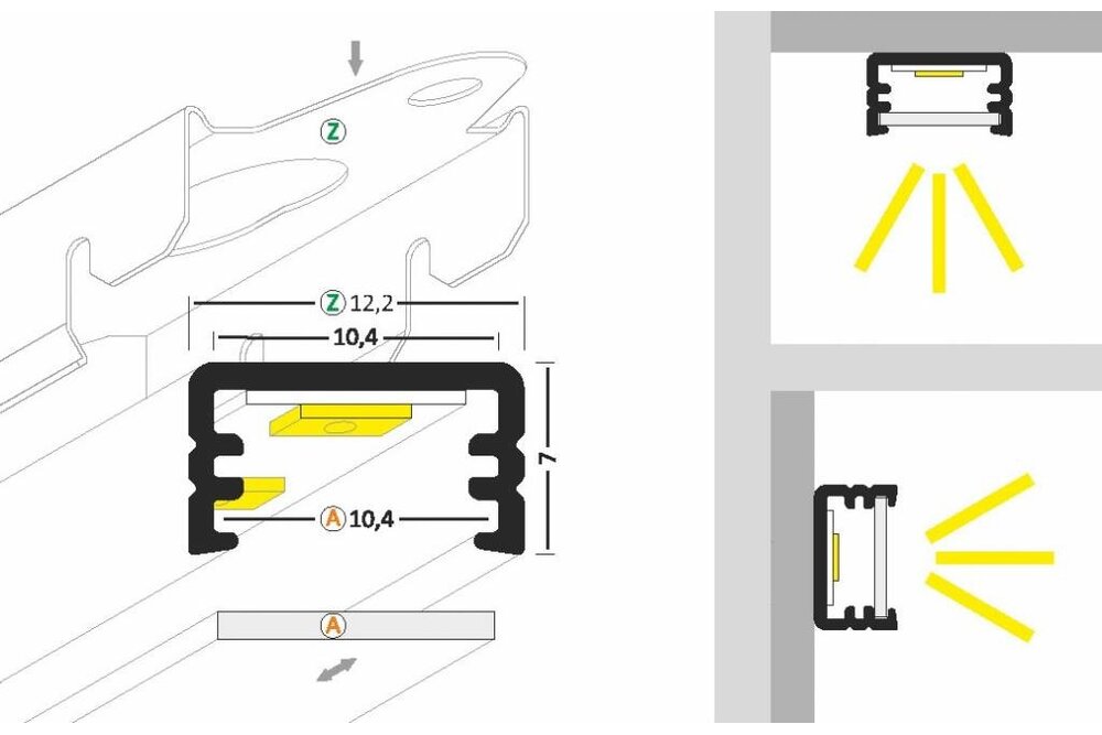 CONTOUR Profilé LED 8mm Montage en surface 1m-2m