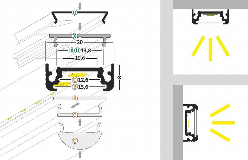 FLUID 10mm Led profilé en saillie 1m-2m