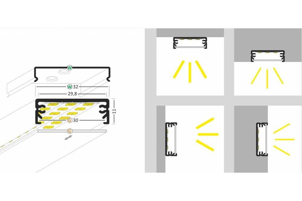 STRETCHED 24mm Led profilé en saillie 1m-2m