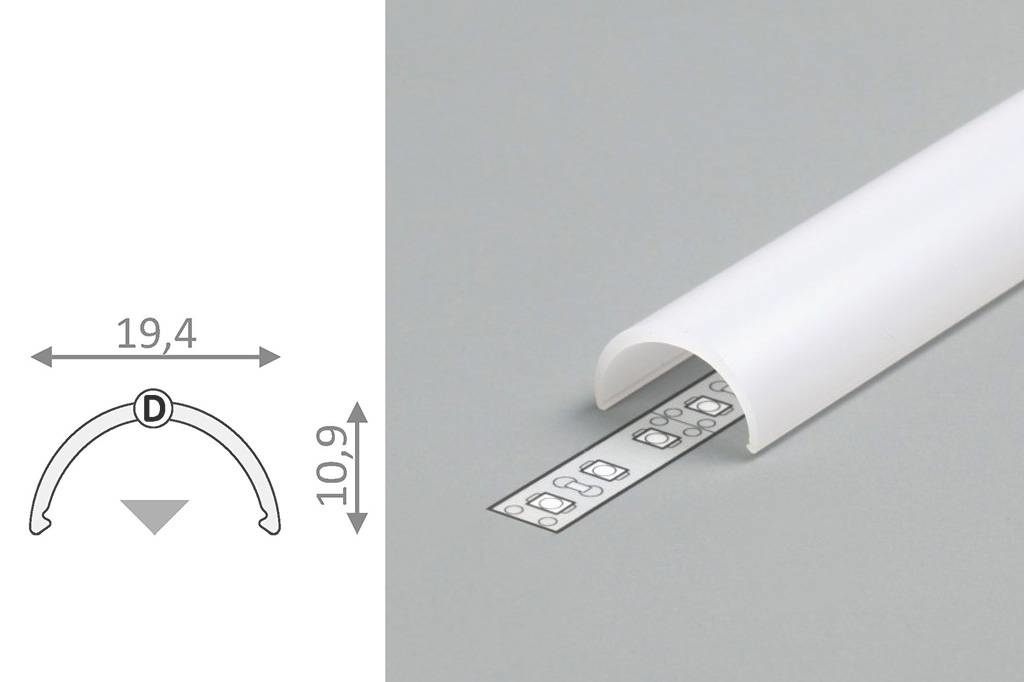 Cover D ClickOver capot semi-circulaire blanc laiteux en 1m ou 2m de long pour les profilés OMNI et WALL