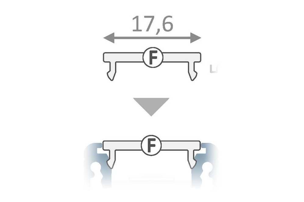 Couvercle F ClickDessus en longueur de 1m ou 2m pour profilés de type FLUID14,LINEA14, ANGLE14 et NOVA