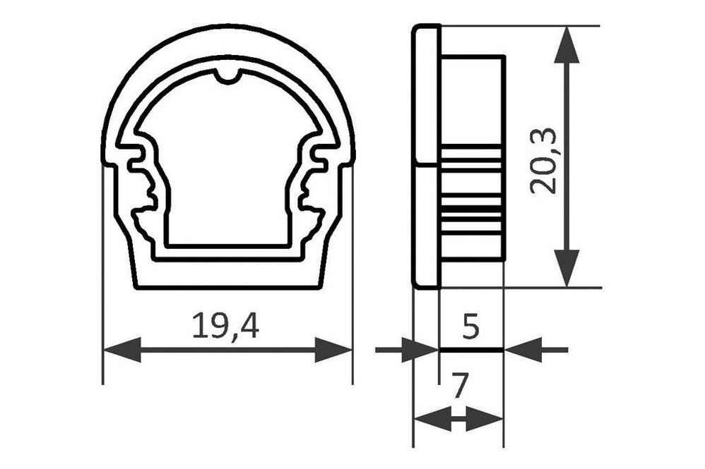 Embouts pour profilé LED OMNI avec cache RONDE `D`, ensemble de deux, avec ou sans trou pour câble