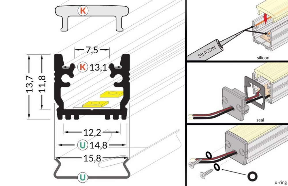 STEPON Profilés LED 12mm pour sol / plancher 1m-2m