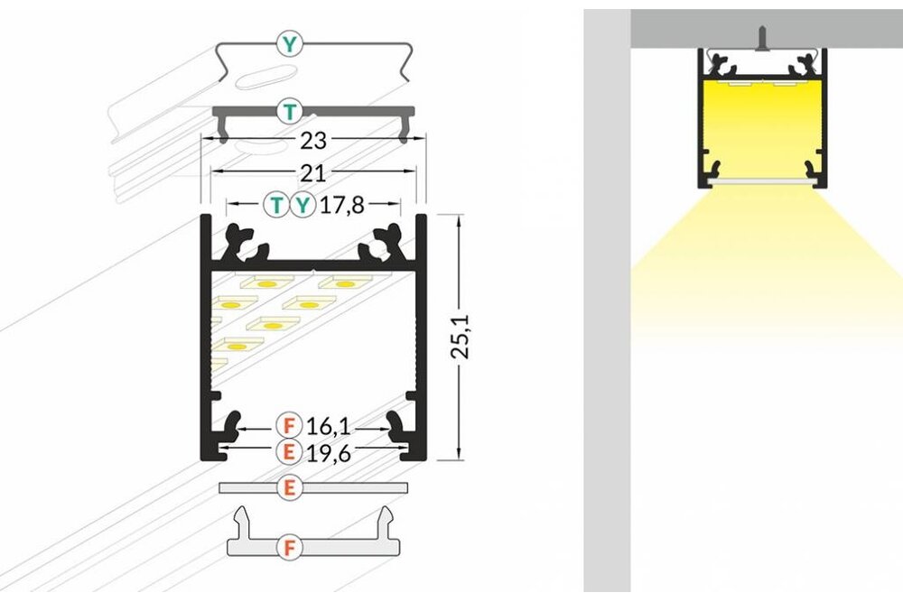 NOVA 20mm Profilé LED en saillie 1m-2m