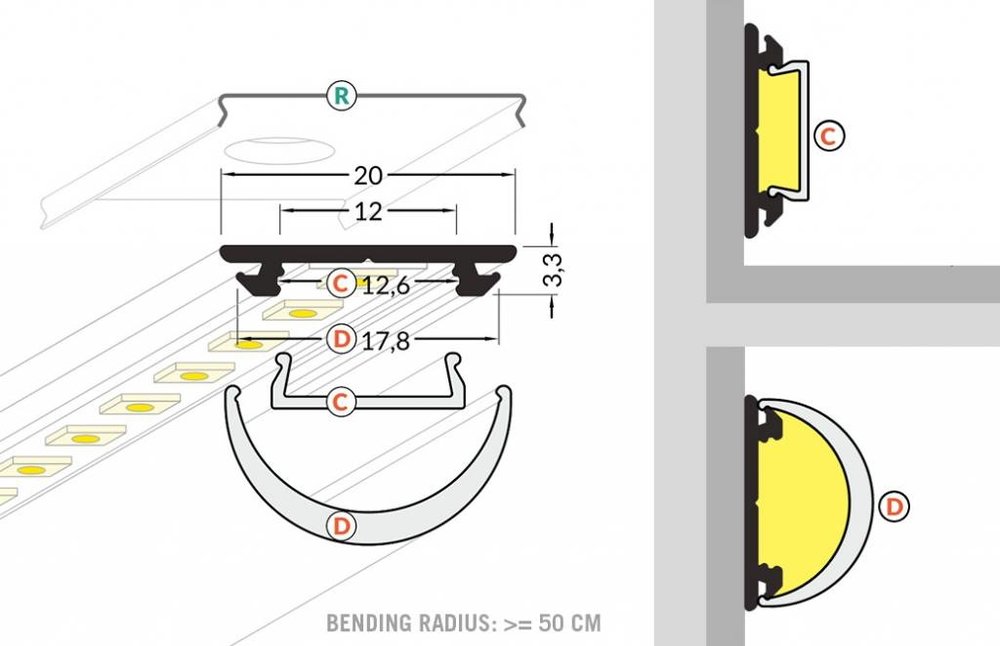 BEND profilé LED pliable en aluminium 1m-2m