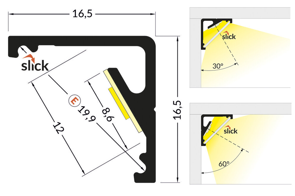 ANGLE12 Profilé LED de surface 12mm 1m-2m