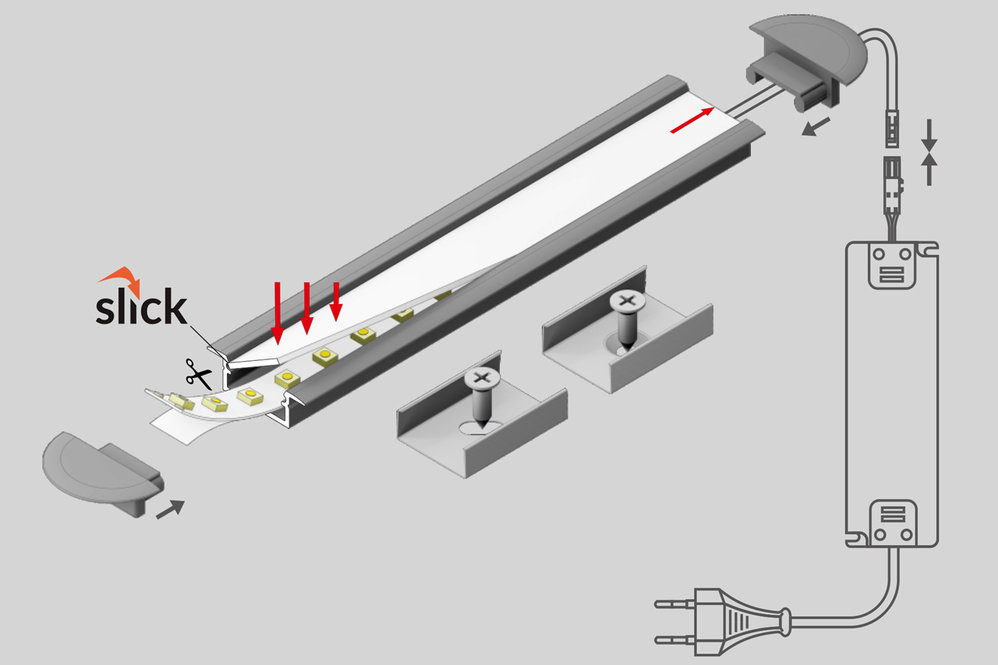 LUMO RS 12mm profilé led encastré 1m-2m