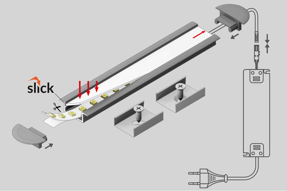 LUMO RS 12mm profilé led encastré 1m-2m